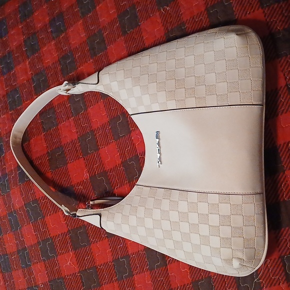 NWT Tahari Delta Hobo Checkered Shoulder Bag Bone Ivory Off White Cream 14" - Picture 7 of 10